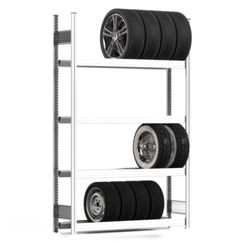 Felgenregal mit Tiefenriegel - 250 kg - 2.000 x 1.285 x 300 mm (HxBxT) - 4 Ebenen - Grundregal - Steckregal BERT Grundregal