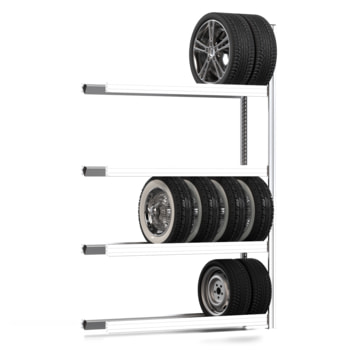 Felgenregal mit Tiefenriegel - 250 kg - 2.000 x 1.285 x 300 mm (HxBxT) - 4 Ebenen - Anbauregal - Steckregal BERT Anbauregal