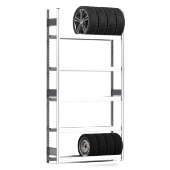 Felgenregal mit Tiefenriegel - 250 kg - 2.500 x 1.285 x 300 mm (HxBxT) - 5 Ebenen - Grundregal - Steckregal BERT Grundregal