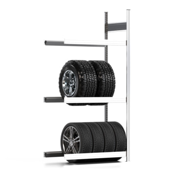 Reifenregal mit Tiefenriegel - 250 kg - 2.000 x 1.005 x 500 mm (HxBxT) - 3 Ebenen - Anbauregal - Steckregal BERT Anbauregal