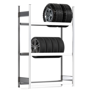Reifenregal mit Tiefenriegel - 250 kg - 2.000 x 1.285 x 500 mm (HxBxT) - 3 Ebenen - Grundregal - Steckregal BERT Grundregal