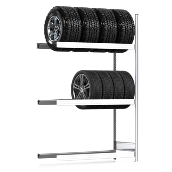 Reifenregal mit Tiefenriegel - 250 kg - 2.000 x 1.285 x 500 mm (HxBxT) - 3 Ebenen - Anbauregal - Steckregal BERT Anbauregal