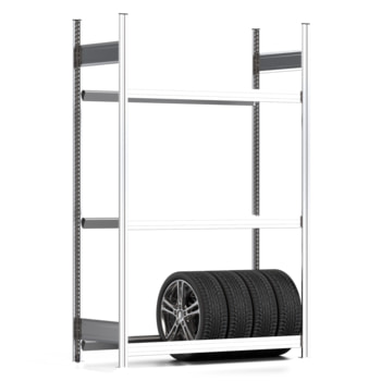 Reifenregal mit Tiefenriegel - 250 kg - 2.000 x 1.695 x 500 mm (HxBxT) - 3 Ebenen - Grundregal - Steckregal BERT Grundregal