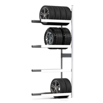 Reifenregal mit Tiefenriegel - 250 kg - 2.500 x 1.005 x 500 mm (HxBxT) - 4 Ebenen - Anbauregal - Steckregal BERT Anbauregal