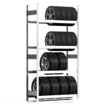 Reifenregal mit Tiefenriegel - 250 kg - 2.500 x 1.695 x 500 mm (HxBxT) - 4 Ebenen - Grundregal - Steckregal BERT Grundregal