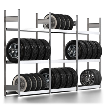 Räderregal mit Tiefenriegel - 250 kg - 2.000 x 3.911 x 400 mm (HxBxT) - 3 Ebenen - 3 Felder Set - Steckregal BERT Räderregal mit Tiefenriegel - 250 kg - 2.000 x 3.911 x 400 mm (HxBxT) - 3 Ebenen - 3 Felder Set - Steckregal BERT