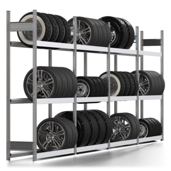 Räderregal mit Tiefenriegel - 250 kg - 2.000 x 5.196 x 400 mm (HxBxT) - 3 Ebenen - 4 Felder Set - Steckregal BERT Räderregal mit Tiefenriegel - 250 kg - 2.000 x 5.196 x 400 mm (HxBxT) - 3 Ebenen - 4 Felder Set - Steckregal BERT