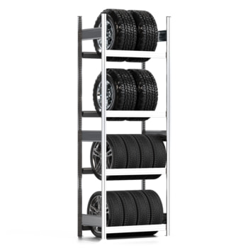 Räderregal mit Tiefenriegel - 250 kg - 2.500 x 875 x 500 mm (HxBxT) - 4 Ebenen - Grundregal - Steckregal BERT Grundregal
