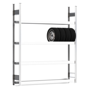 Felgenregal mit Tiefenriegel - 250 kg - 2.000 x 1.695 x 300 mm (HxBxT) - 4 Ebenen - erweiterbar - Steckregal BERT 