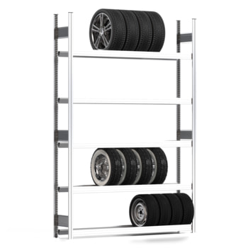Felgenregal mit Tiefenriegel - 250 kg - 2.500 x 1.695 x 300 mm (HxBxT) - 5 Ebenen - erweiterbar - Steckregal BERT 