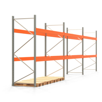 Palettenregal ARTUS - Regalreihe mit 3 Feldern - Fachlast 3.700 kg - 3.000 x 11.140 x 1.100 mm (HxBxT) - Schwerlastregal Palettenregal ARTUS - Regalreihe mit 3 Feldern - Fachlast 3.700 kg - 3.000 x 11.140 x 1.100 mm (HxBxT) - Schwerlastregal