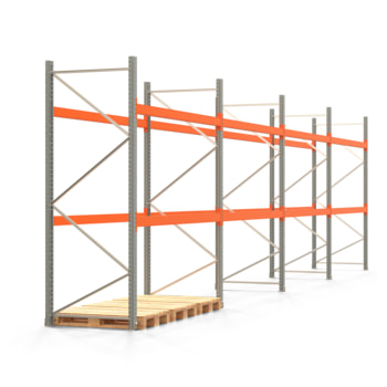 Palettenregal ARTUS - Regalreihe mit 4 Feldern - Fachlast 2.100 kg - 3.000 x 11.225 x 1.100 mm (HxBxT) - Schwerlastregal Palettenregal ARTUS - Regalreihe mit 4 Feldern - Fachlast 2.100 kg - 3.000 x 11.225 x 1.100 mm (HxBxT) - Schwerlastregal