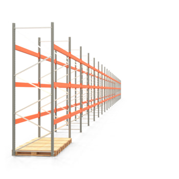 Palettenregal ARTUS - Regalreihe, 23 Felder - Fachlast 3.000 kg - Feldlast 9.000 kg - 3.500 x 84.840 x 1.100 mm (HxBxT) - Schwerlastregal 