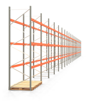 Palettenregal ARTUS - Regalreihe, 22 Felder - Fachlast 2.100 kg - Feldlast 6.300 kg - 4.000 x 61.355 x 1.100 mm (HxBxT) - Schwerlastregal