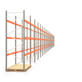 Palettenregal ARTUS - Regalreihe, 24 Felder - Fachlast 2.100 kg - Feldlast 6.300 kg - 3.500 x 66.925 x 1.100 mm (HxBxT) - Schwerlastregal 