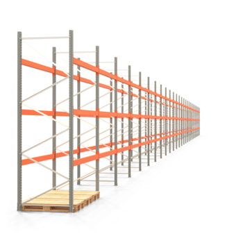 Palettenregal ARTUS - Regalreihe, 27 Felder - Fachlast 2.100 kg - Feldlast 6.300 kg - 3.500 x 75.280 x 1.100 mm (HxBxT) - Schwerlastregal 