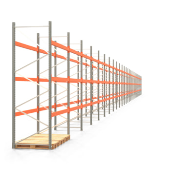 Palettenregal ARTUS - Regalreihe, 29 Felder - Fachlast 2.100 kg - Feldlast 6.300 kg - 3.500 x 80.850 x 1.100 mm (HxBxT) - Schwerlastregal 