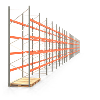 Palettenregal ARTUS - Regalreihe, 27 Felder - Fachlast 2.100 kg - Feldlast 8.400 kg - 4.000 x 75.280 x 1.100 mm (HxBxT) - Schwerlastregal 