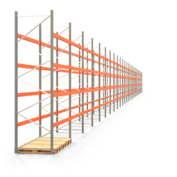 Palettenregal ARTUS - Regalreihe, 30 Felder - Fachlast 2.100 kg - Feldlast 8.400 kg - 4.000 x 83.635 x 1.100 mm (HxBxT) - Schwerlastregal