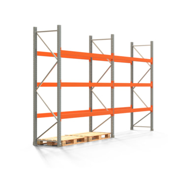 Palettenregal ARTUS - Regalreihe mit 2 Feldern - Fachlast 2.100 kg - Feldlast 6.300 kg - 3.000 x 5.655 x 800 mm (HxBxT) - Schwerlastregal Palettenregal ARTUS - Regalreihe mit 2 Feldern - Fachlast 2.100 kg - Feldlast 6.300 kg - 3.000 x 5.655 x 800 mm (HxBxT) - Schwerlastregal