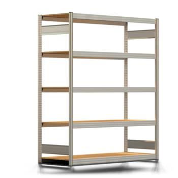 Fachbodenregal mit Tiefenriegel - 350 kg - 2.000 x 1.695 x 600 mm (HxBxT) - erweiterbar - verzinkt - 5 Holzböden - Lagerregal - Steckregal BERT Fachbodenregal mit Tiefenriegel - 350 kg - 2.000 x 1.695 x 600 mm (HxBxT) - erweiterbar - verzinkt - 5 Holzböden - Lagerregal - Steckregal BERT