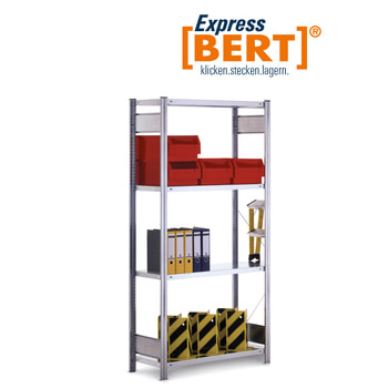 Aufgebautes EXPRESS BERT Steckregal im Einsatz, Lieferung ohne abgebildetes Zubehör Aufgebautes EXPRESS BERT Steckregal im Einsatz, Lieferung ohne abgebildetes Zubehör