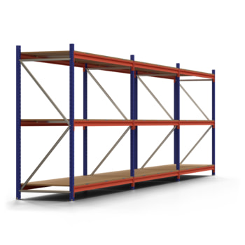 Weitspannregal EMMA - 3 Ebenen - 2.000 x 6.623 x 809 mm (HxBxT) - Fachlast 660 kg - Holzböden - Lagerregal - 3 Felder Weitspannregal EMMA - 3 Ebenen - 2.000 x 6.623 x 809 mm (HxBxT) - Fachlast 660 kg - Holzböden - Lagerregal - 3 Felder