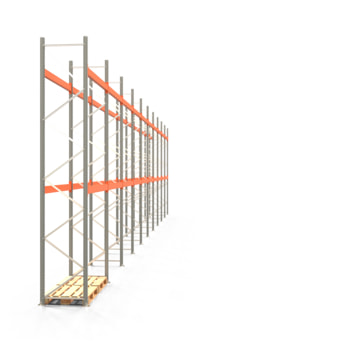 Palettenregal ARTUS - Regalreihe mit 10 Feldern und 2 Träger-Ebenen - Fachlast 3.000 kg - 5.000 x 27.935 x 800 mm (HxBxT) - Schwerlastregal 
