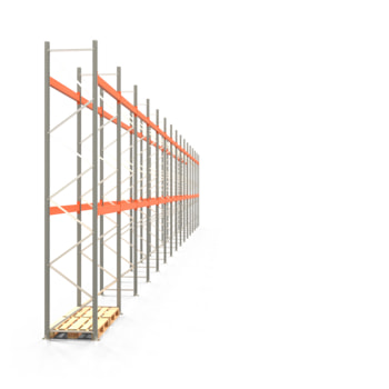 Palettenregal ARTUS - Regalreihe mit 15 Feldern und 2 Träger-Ebenen - Fachlast 3.000 kg - 5.000 x 41.860 x 800 mm (HxBxT) - Schwerlastregal