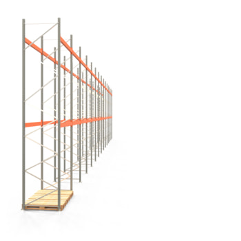 Palettenregal ARTUS - Regalreihe mit 14 Feldern und 2 Träger-Ebenen - Fachlast 3.000 kg - 6.500 x 39.075 x 1.100 mm (HxBxT) - Schwerlastregal 